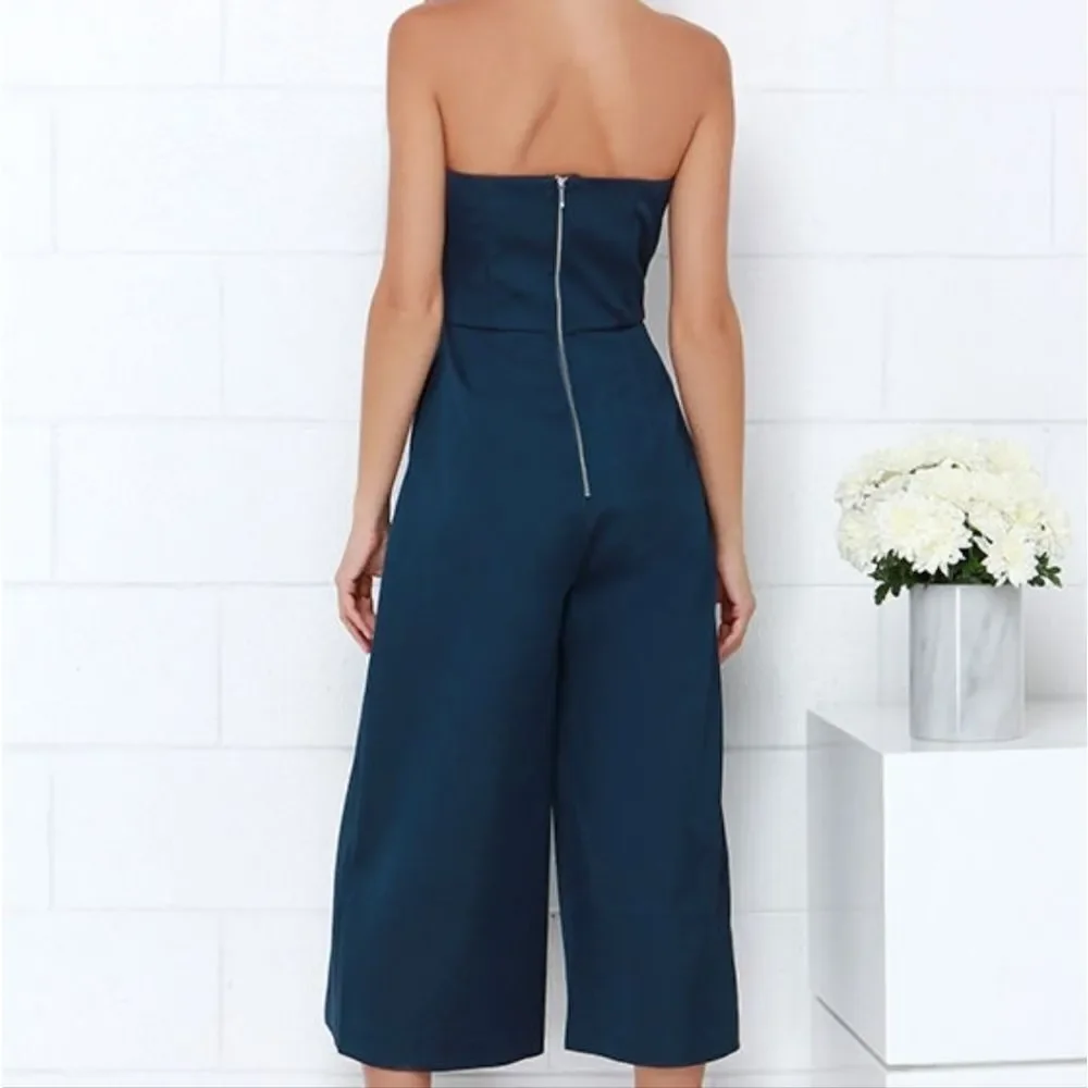 Keepsake The Label Blue True Awakening Satin Strapless Wide Leg Cropped Jumpsuit - Picture 4 of 9